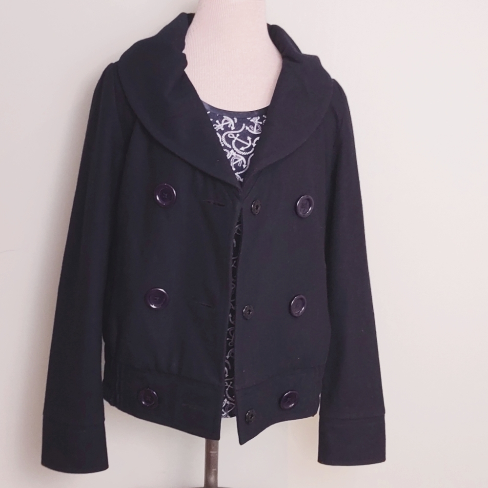 English college look double buttons jacket in dark blue